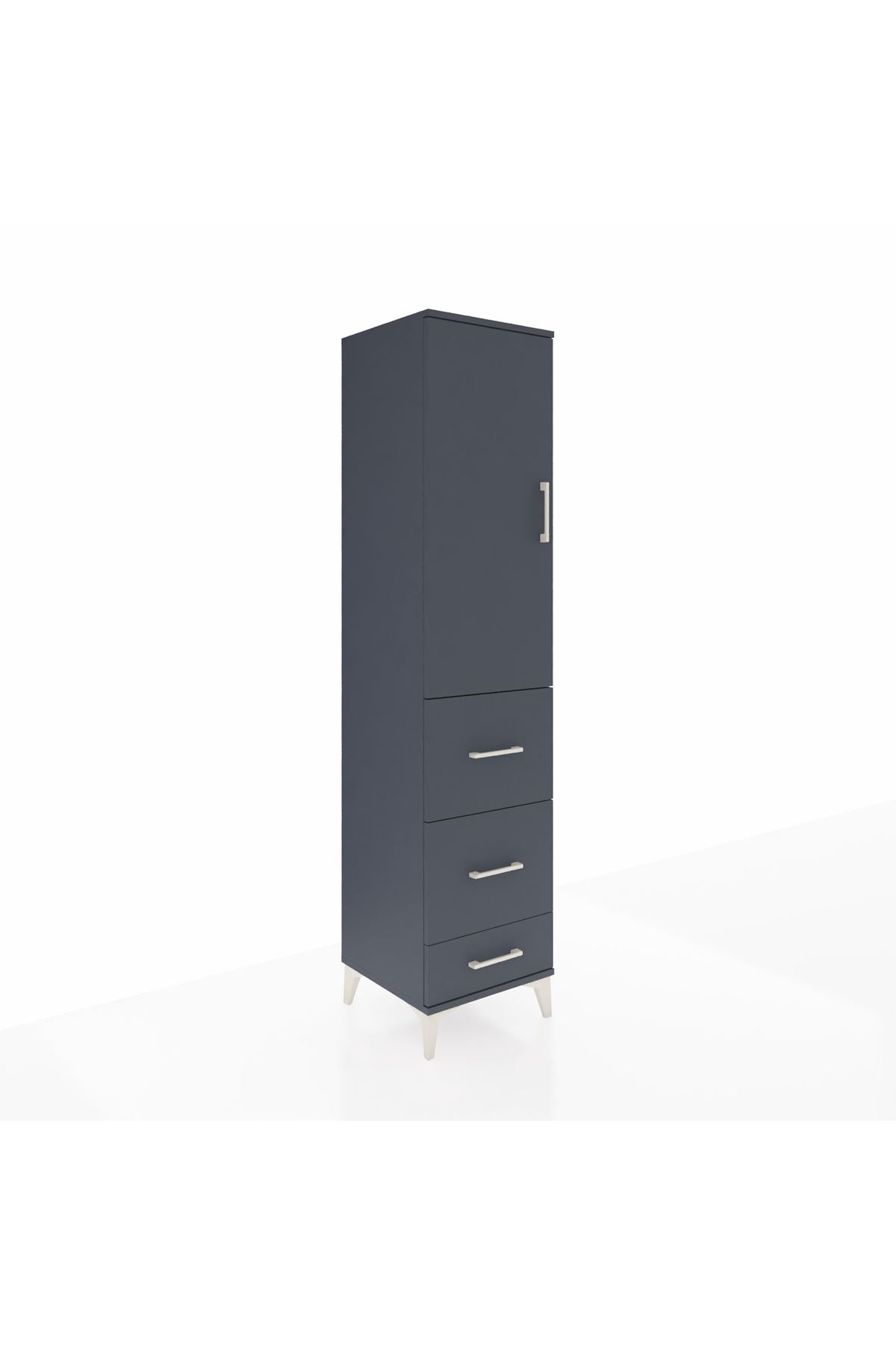 Hyperion Dolap 3 Raflı 3 Çekmeceli Tek Kapaklı 44x44x195 Antrasit-Antrasit