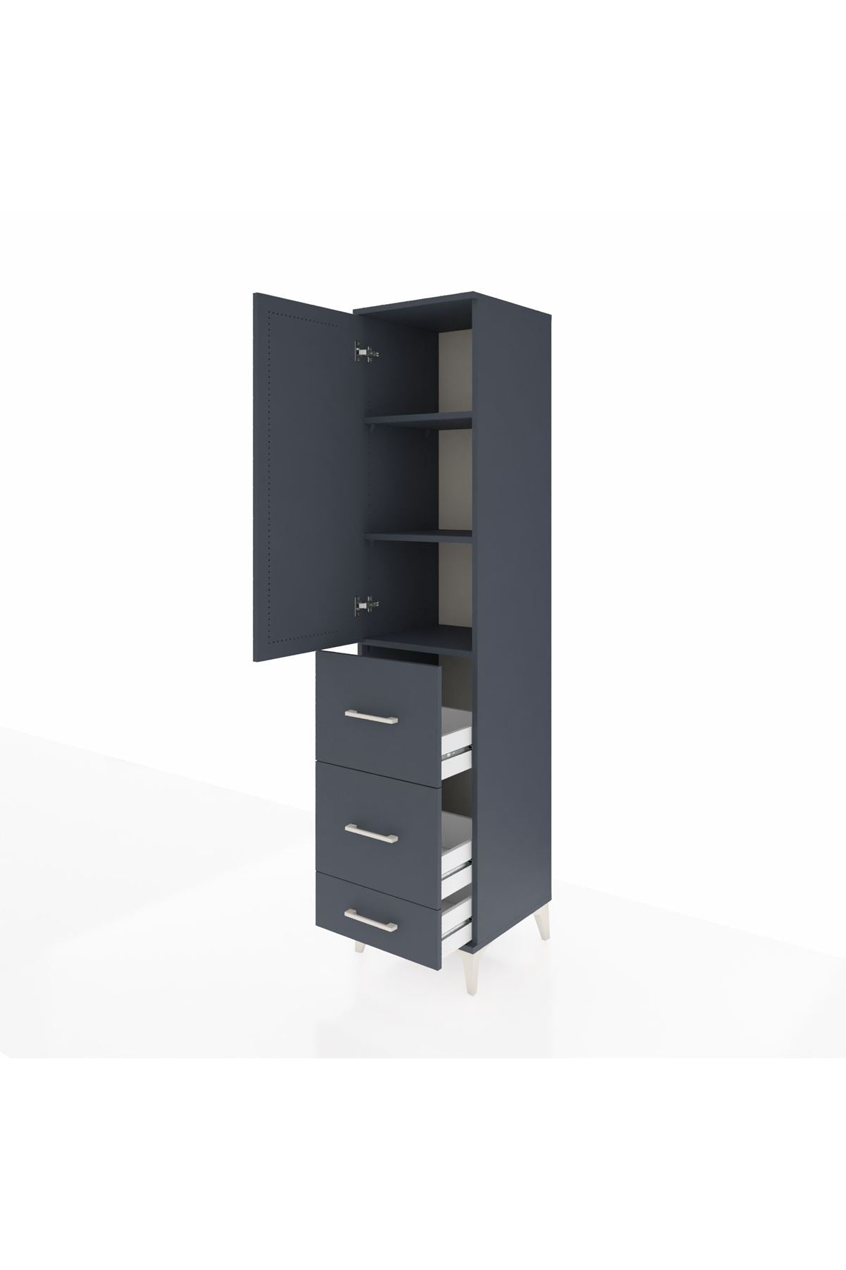 Hyperion Dolap 3 Raflı 3 Çekmeceli Tek Kapaklı 44x44x195 Antrasit-Antrasit