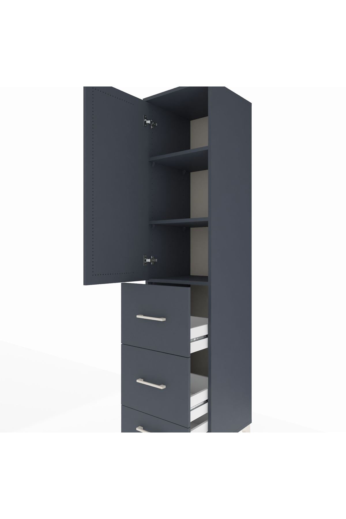 Hyperion Dolap 3 Raflı 3 Çekmeceli Tek Kapaklı 44x44x195 Antrasit-Antrasit