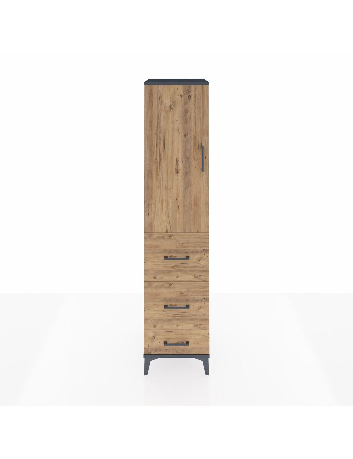 Hyperion Dolap 3 Raflı 3 Çekmeceli Tek Kapaklı 44x44x195 Antrasit-Çam