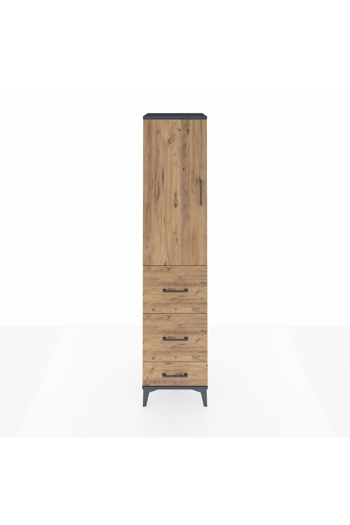 Hyperion Dolap 3 Raflı 3 Çekmeceli Tek Kapaklı 44x44x195 Antrasit-Çam