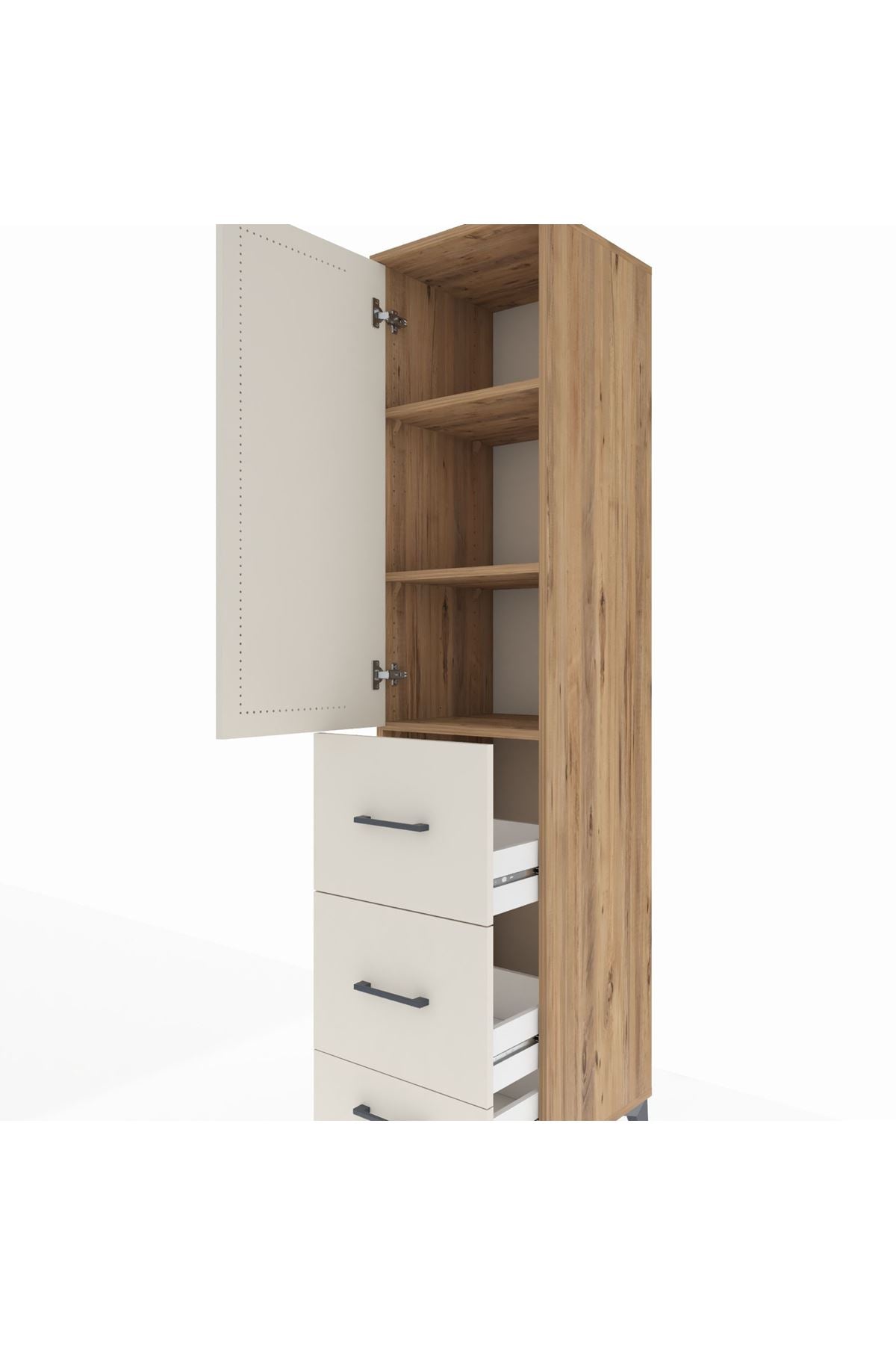 Hyperion Dolap 3 Raflı 3 Çekmeceli Tek Kapaklı 44x44x195 Çam-Aytaşı