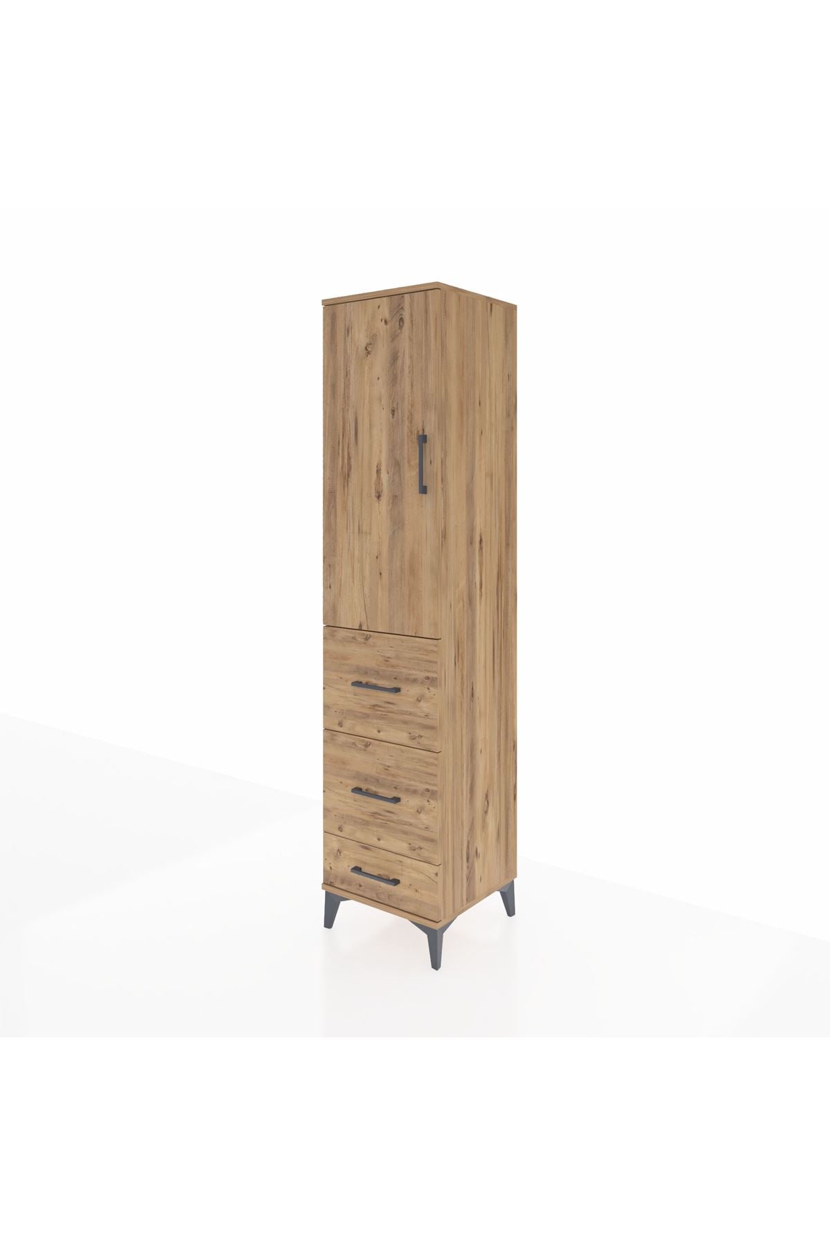 Hyperion Dolap 3 Raflı 3 Çekmeceli Tek Kapaklı 44x44x195 Çam-Çam