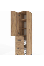 Hyperion Dolap 3 Raflı 3 Çekmeceli Tek Kapaklı 44x44x195 Çam-Çam