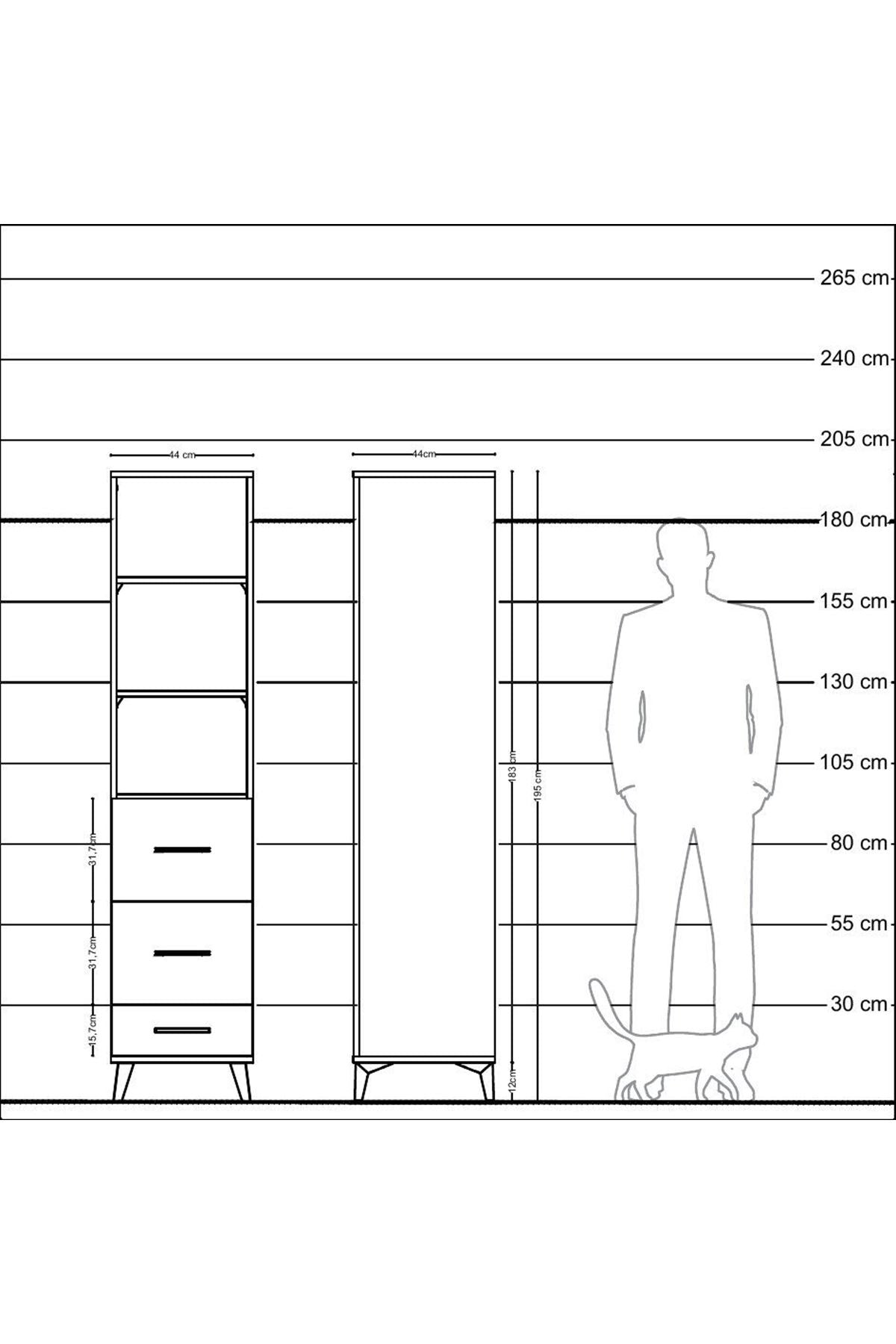 Hyperion Dolap 3 Raflı 3 Çekmeceli 44x44x195 Çam-Antrasit