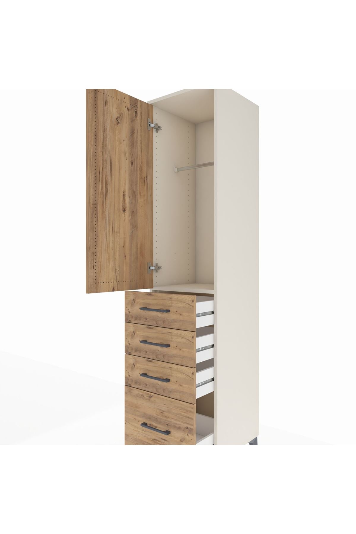 Hyperion Dolap Tek Raflı 4 Çekmeceli Tek Askılı 44x44x195 Aytaşı-Çam