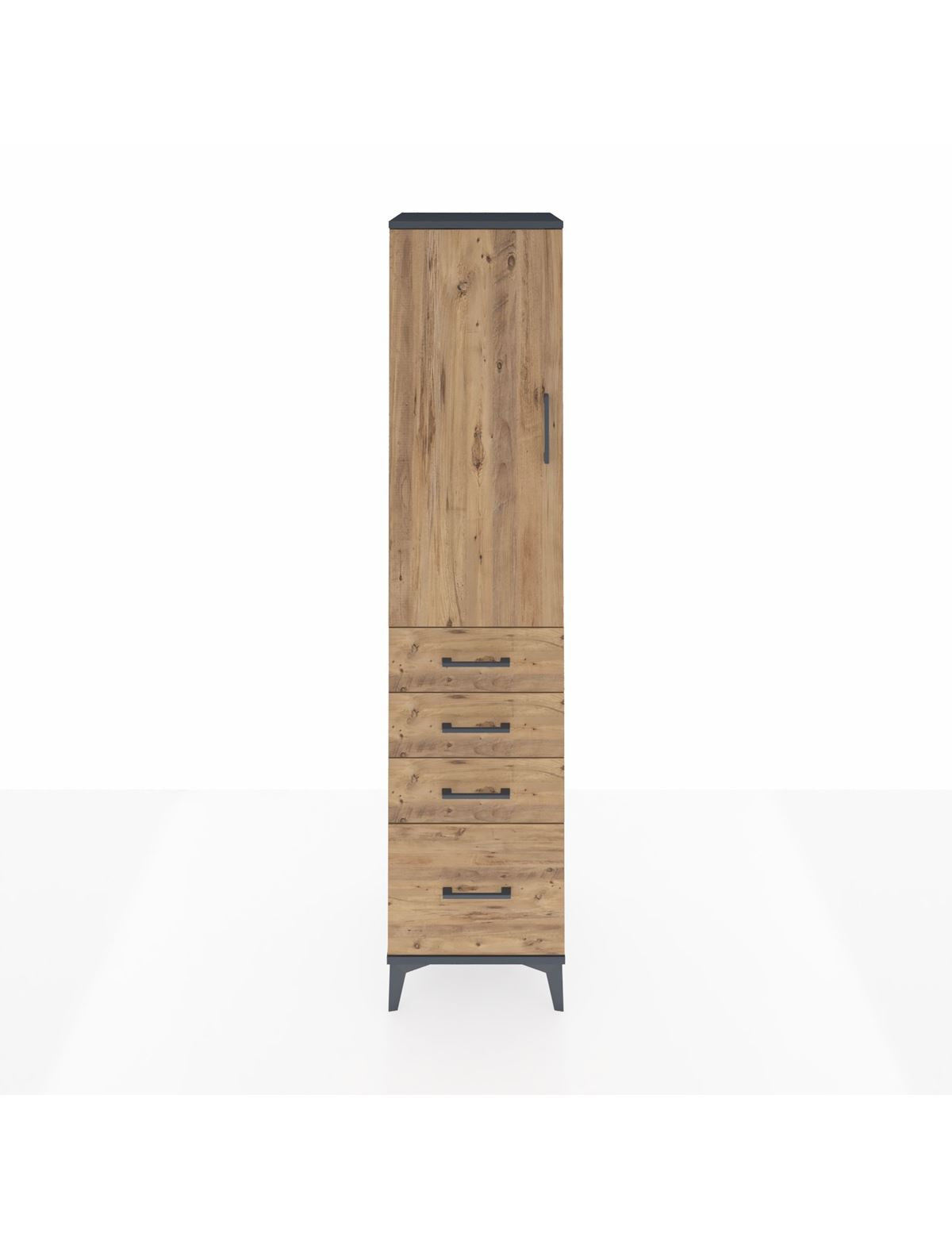 Hyperion Dolap Tek Raflı 4 Çekmeceli Tek Askılı 44x44x195 Antrasit-Çam