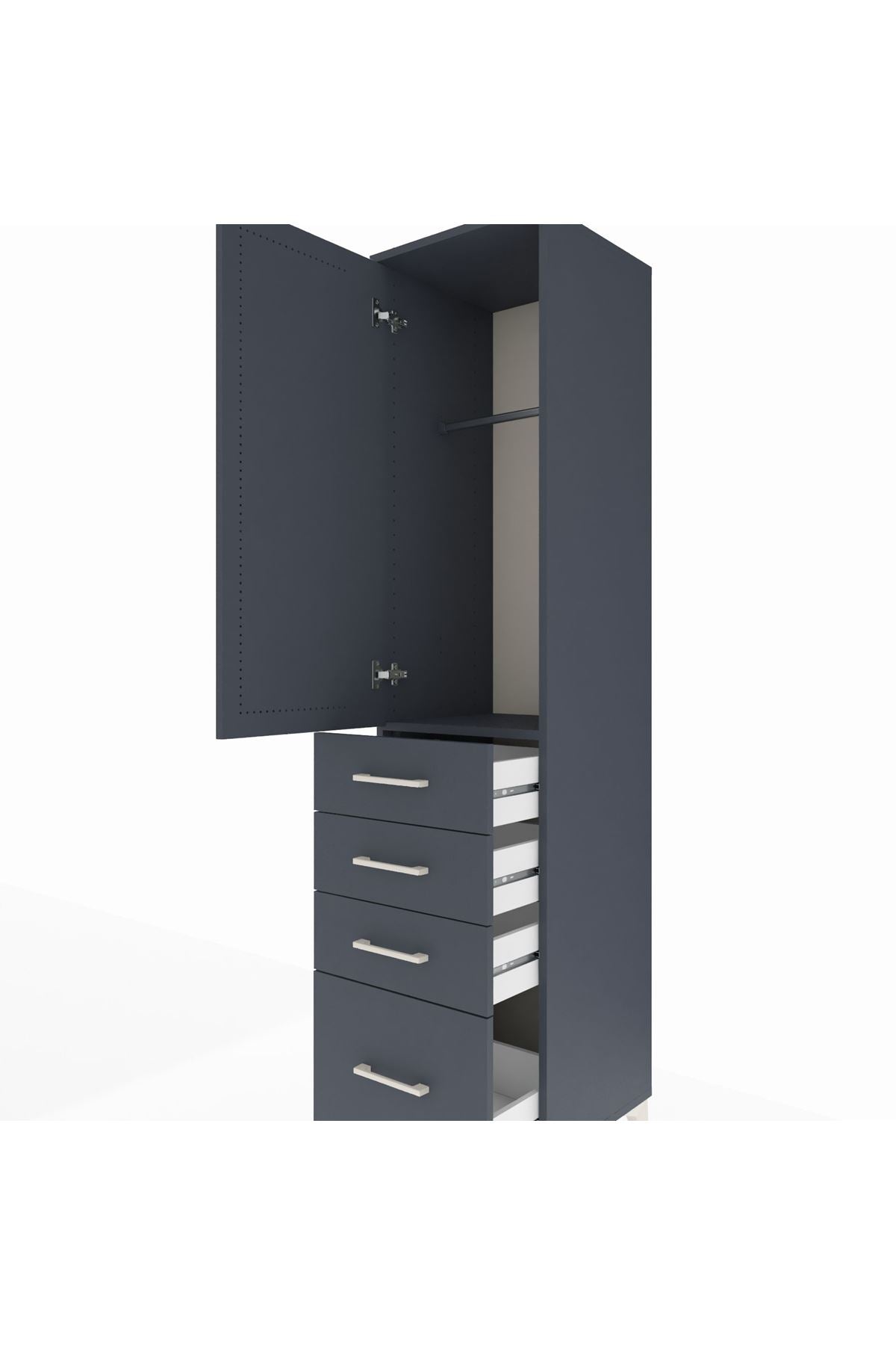 Hyperion Dolap Tek Raflı 4 Çekmeceli Tek Askılı 44x44x195 Antrasit-Antrasit