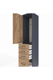 Hyperion Dolap Tek Raflı 4 Çekmeceli Tek Askılı 44x44x195 Antrasit-Çam