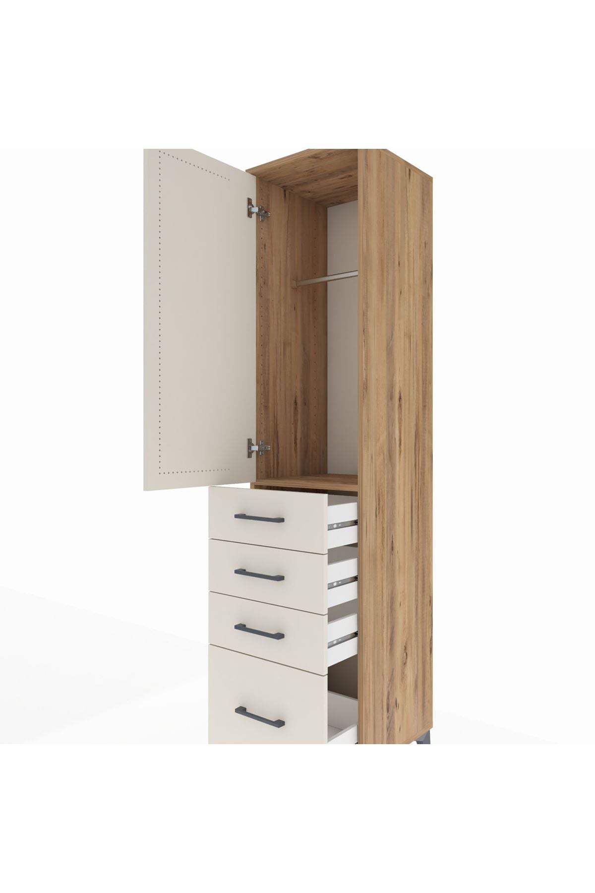 Hyperion Dolap Tek Raflı 4 Çekmeceli Tek Askılı 44x44x195 Çam-Aytaşı