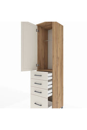 Hyperion Dolap Tek Raflı 4 Çekmeceli Tek Askılı 44x44x195 Çam-Aytaşı