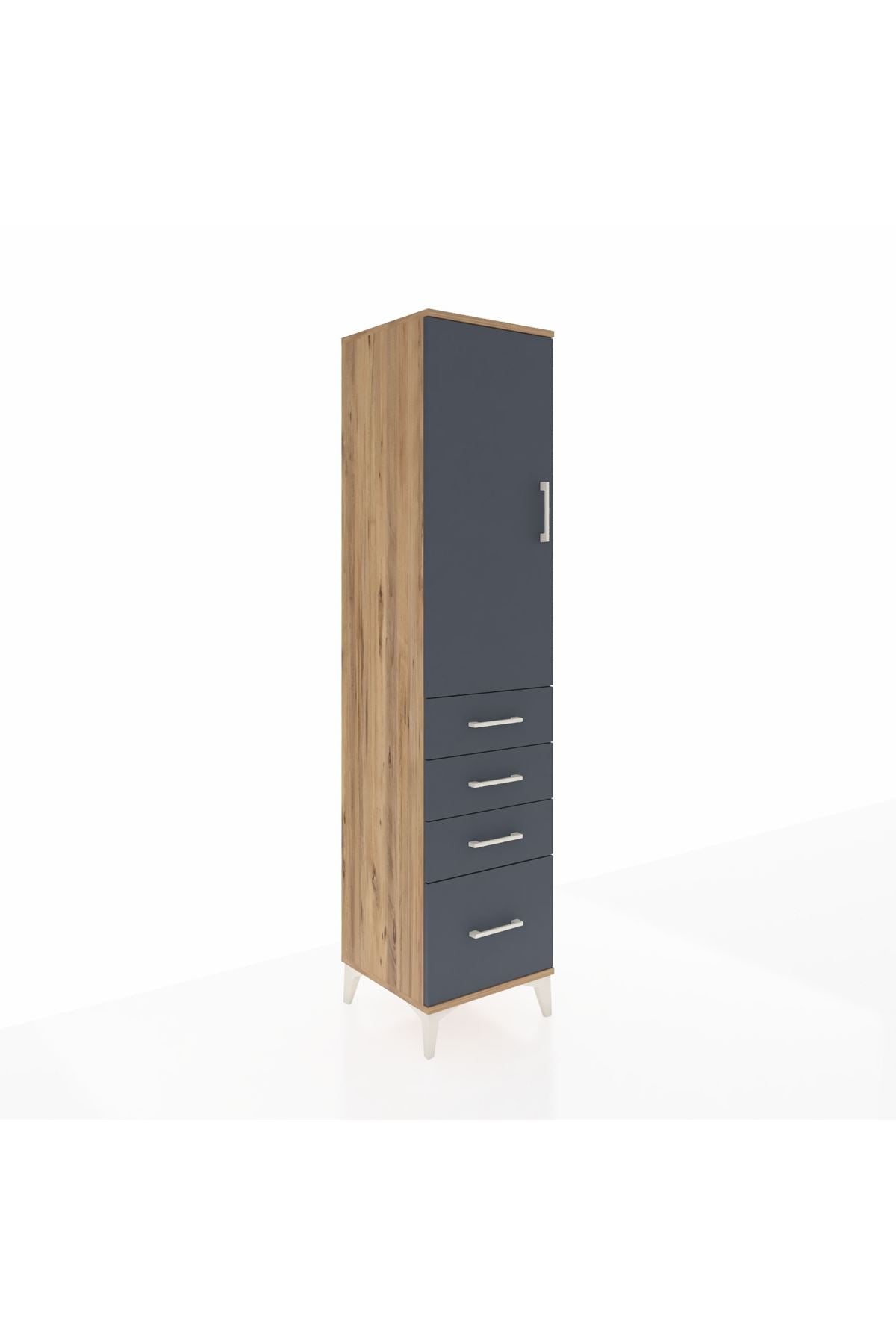Hyperion Dolap Tek Raflı 4 Çekmeceli Tek Askılı 44x44x195 Çam-Antrasit