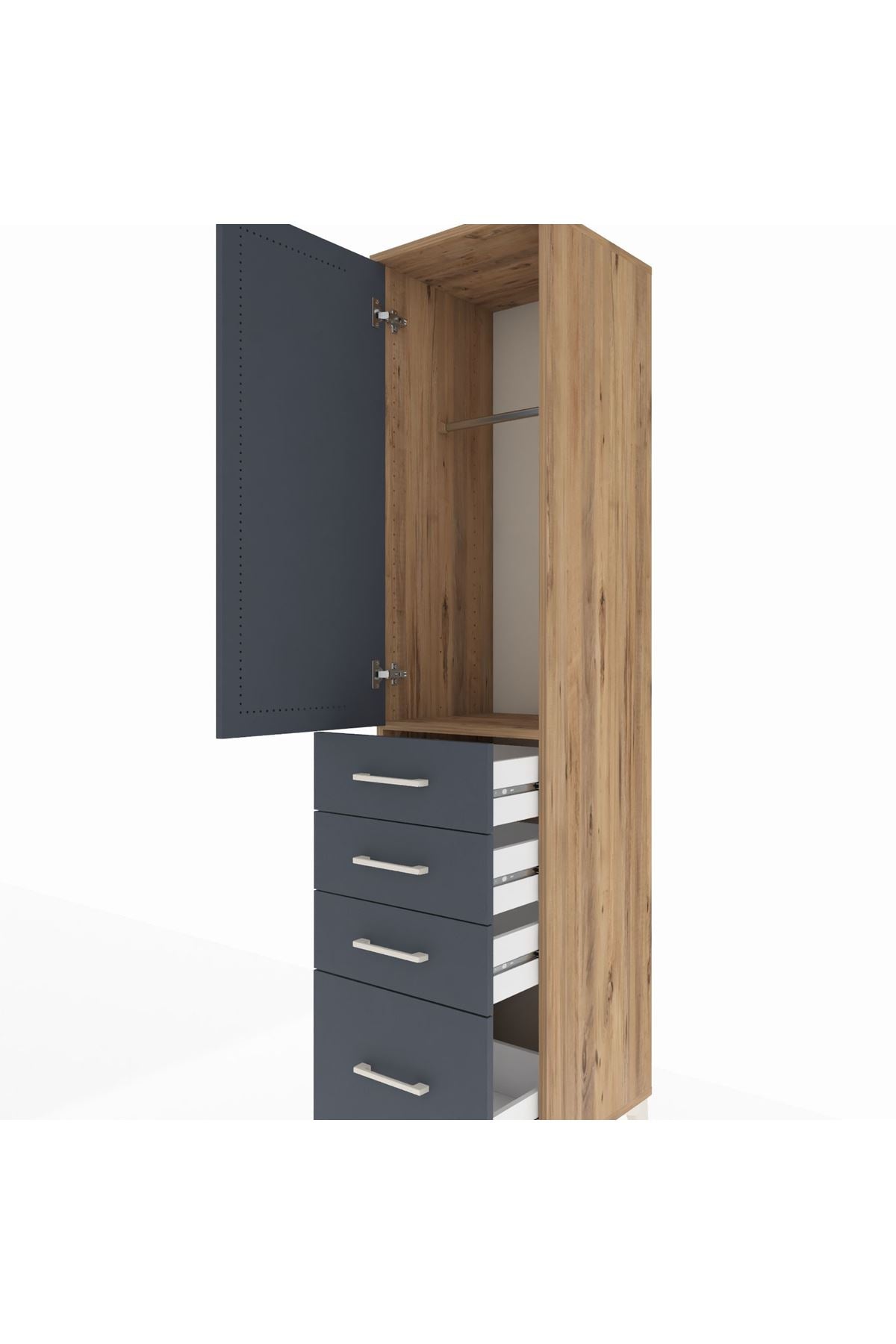 Hyperion Dolap Tek Raflı 4 Çekmeceli Tek Askılı 44x44x195 Çam-Antrasit