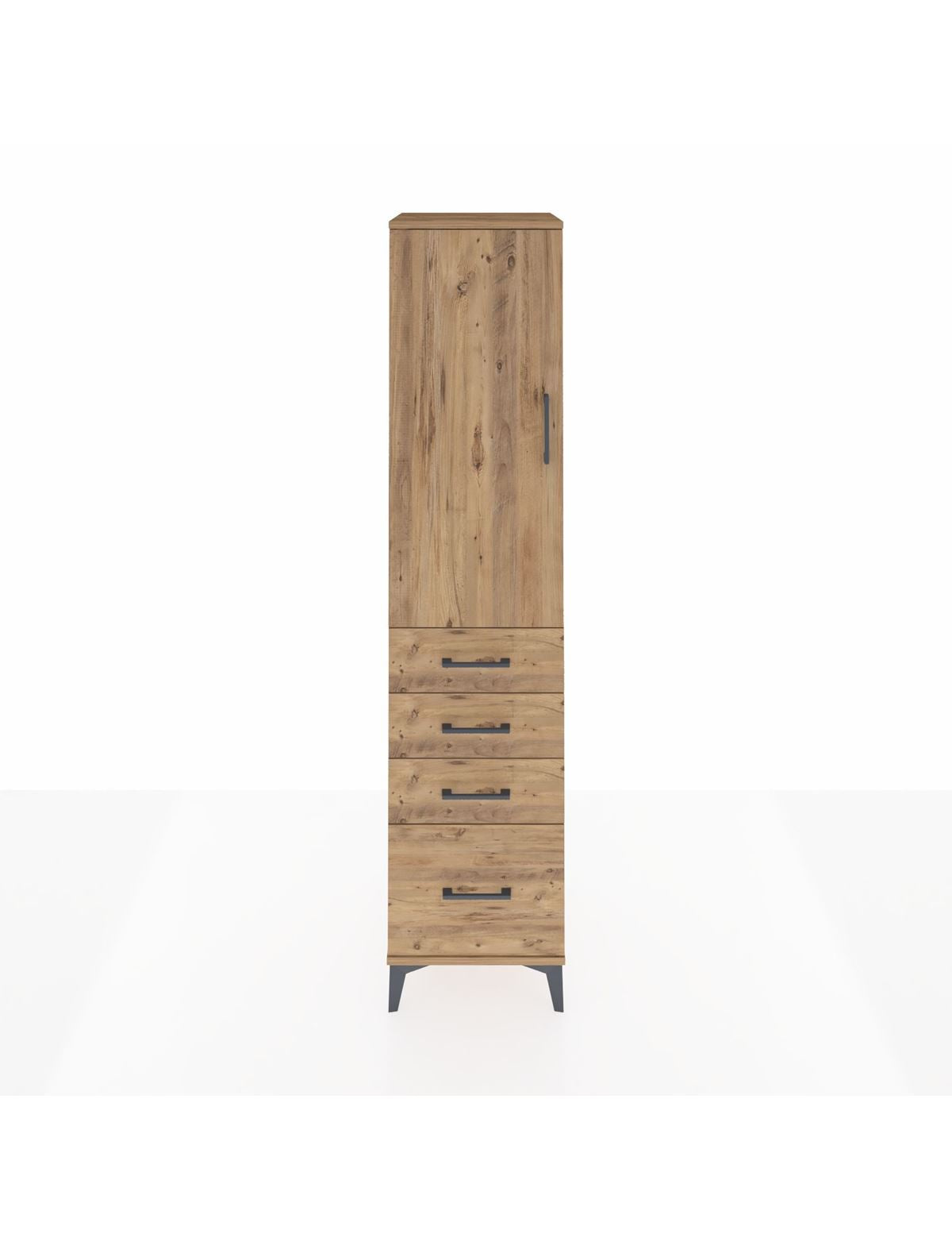 Hyperion Dolap Tek Raflı 4 Çekmeceli Tek Askılı 44x44x195 Çam-Çam