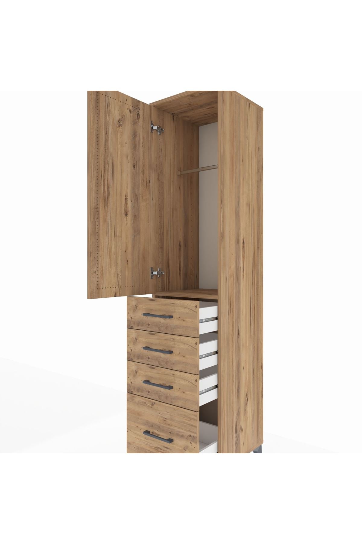 Hyperion Dolap Tek Raflı 4 Çekmeceli Tek Askılı 44x44x195 Çam-Çam