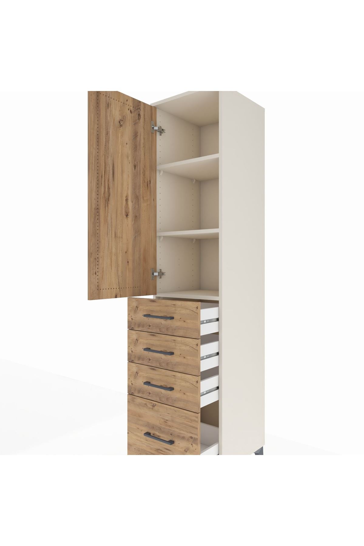 Hyperion Dolap 3 Raflı 4 Çekmeceli Tek Kapaklı 44x44x195 Aytaşı-Çam