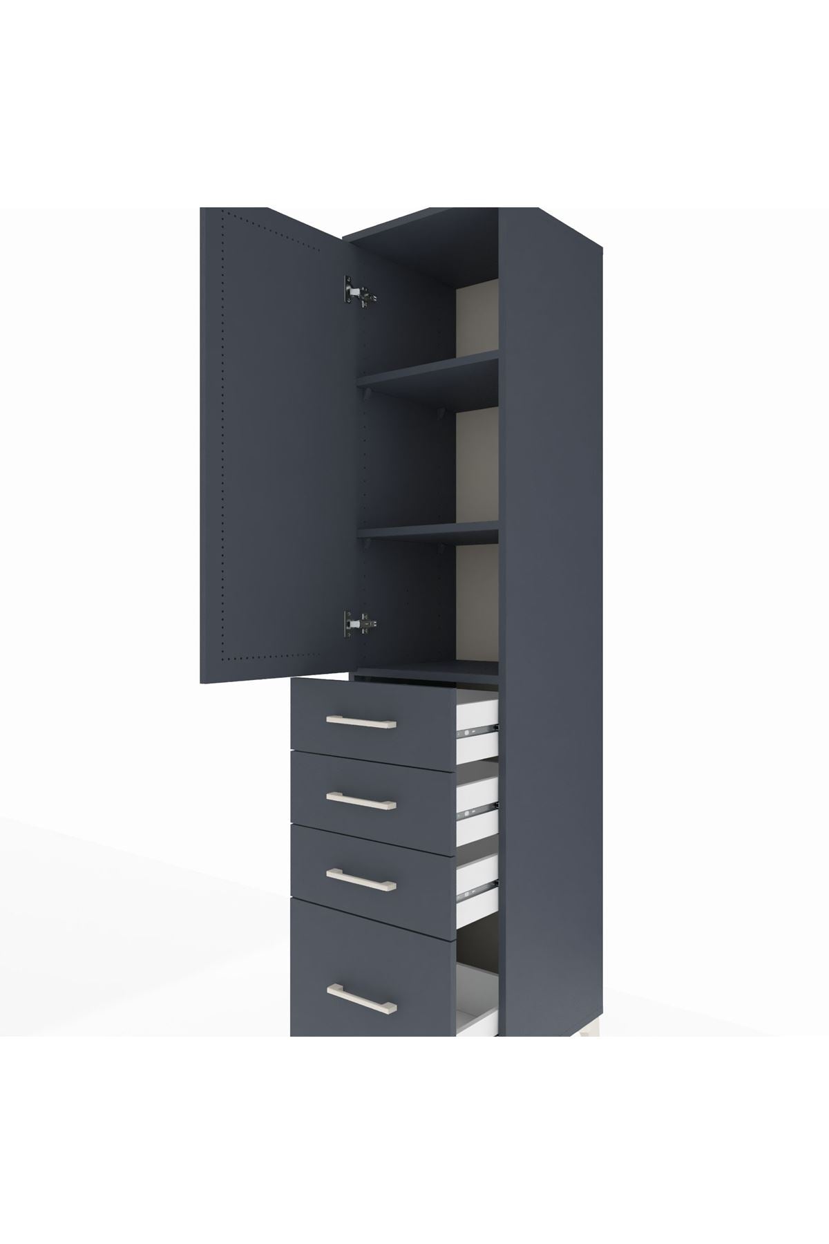 Hyperion Dolap 3 Raflı 4 Çekmeceli Tek Kapaklı 44x44x195 Antrasit-Antrasit