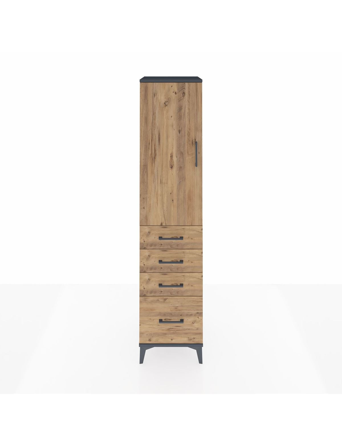 Hyperion Dolap 3 Raflı 4 Çekmeceli Tek Kapaklı 44x44x195 Antrasit-Çam