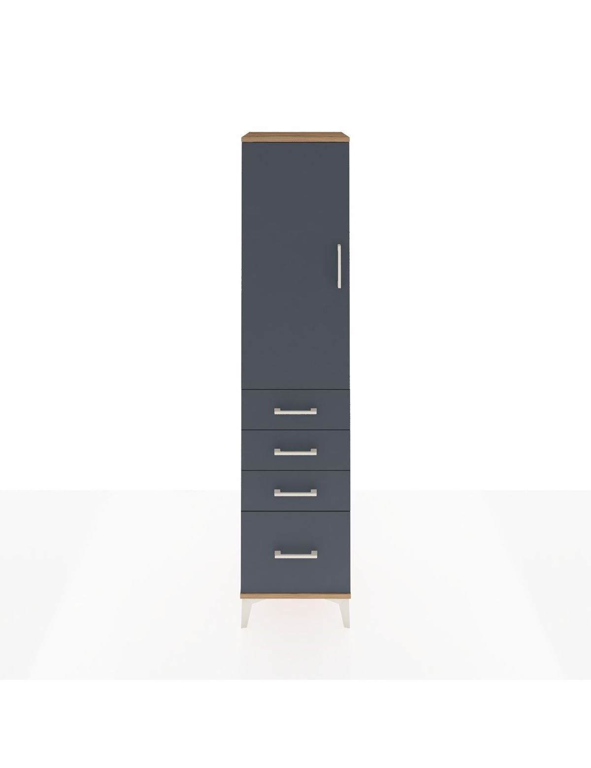 Hyperion Dolap 3 Raflı 4 Çekmeceli Tek Kapaklı 44x44x195 Çam-Antrasit