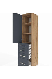 Hyperion Dolap 3 Raflı 4 Çekmeceli Tek Kapaklı 44x44x195 Çam-Antrasit