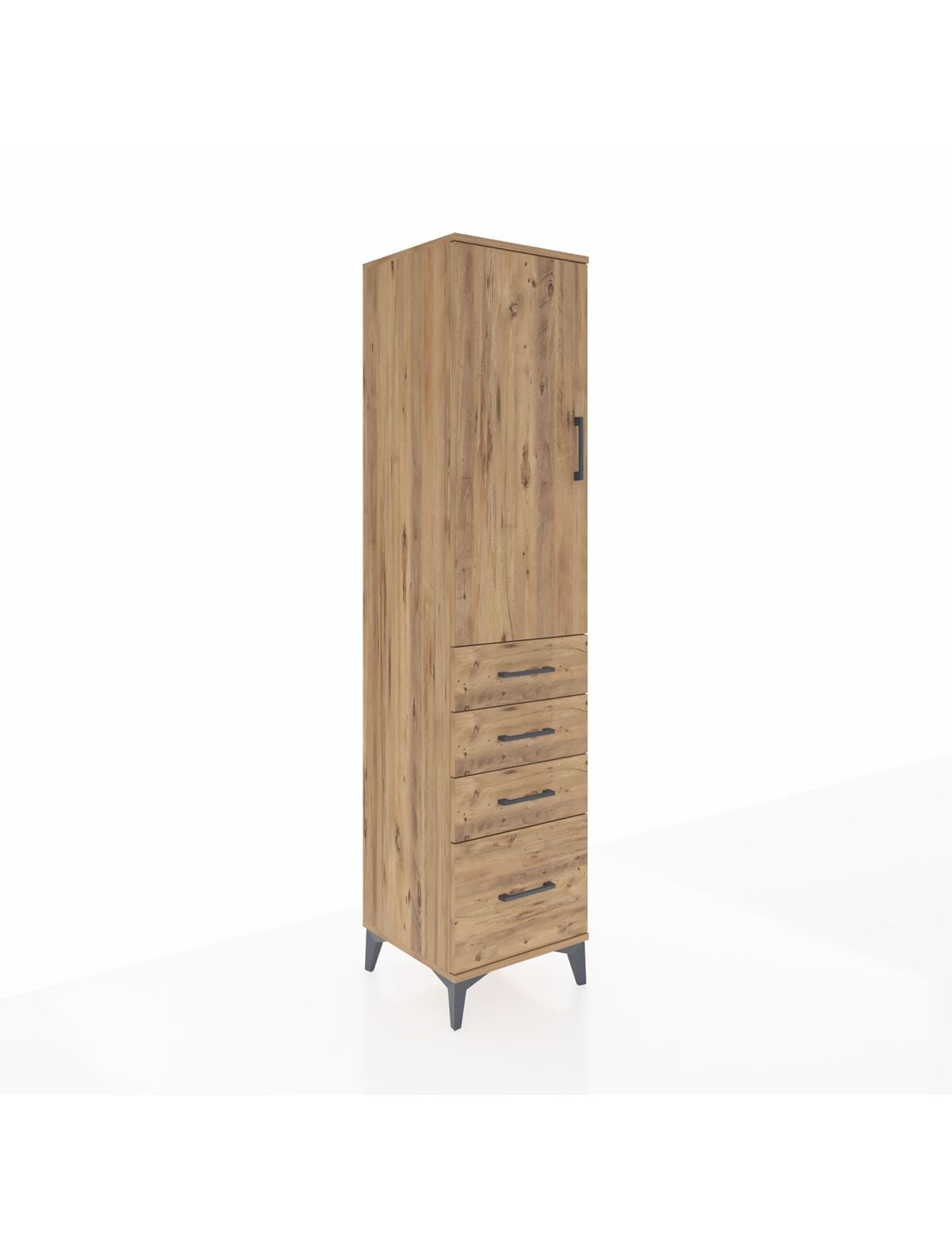 Hyperion Dolap 3 Raflı 4 Çekmeceli Tek Kapaklı 44x44x195 Çam-Çam