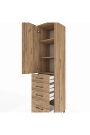 Hyperion Dolap 3 Raflı 4 Çekmeceli Tek Kapaklı 44x44x195 Çam-Çam