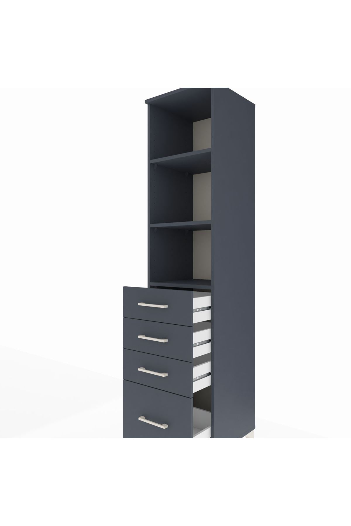 Hyperion Dolap 3 Raflı 4 Çekmeceli 44x44x195 Antrasit-Antrasit