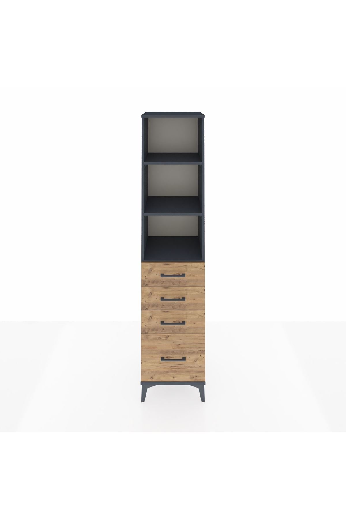 Hyperion Dolap 3 Raflı 4 Çekmeceli 44x44x195 Antrasit-Çam