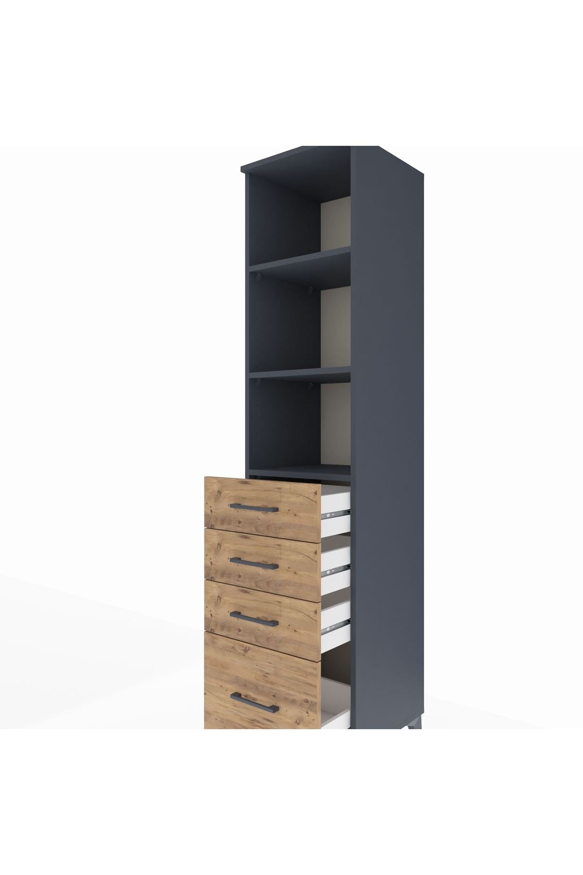 Hyperion Dolap 3 Raflı 4 Çekmeceli 44x44x195 Antrasit-Çam