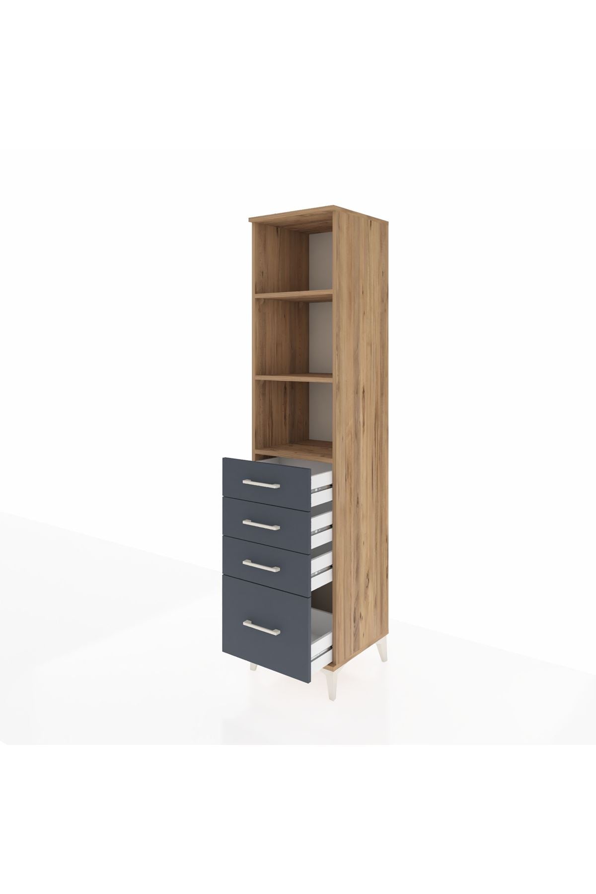 Hyperion Dolap 3 Raflı 4 Çekmeceli 44x44x195 Çam-Antrasit