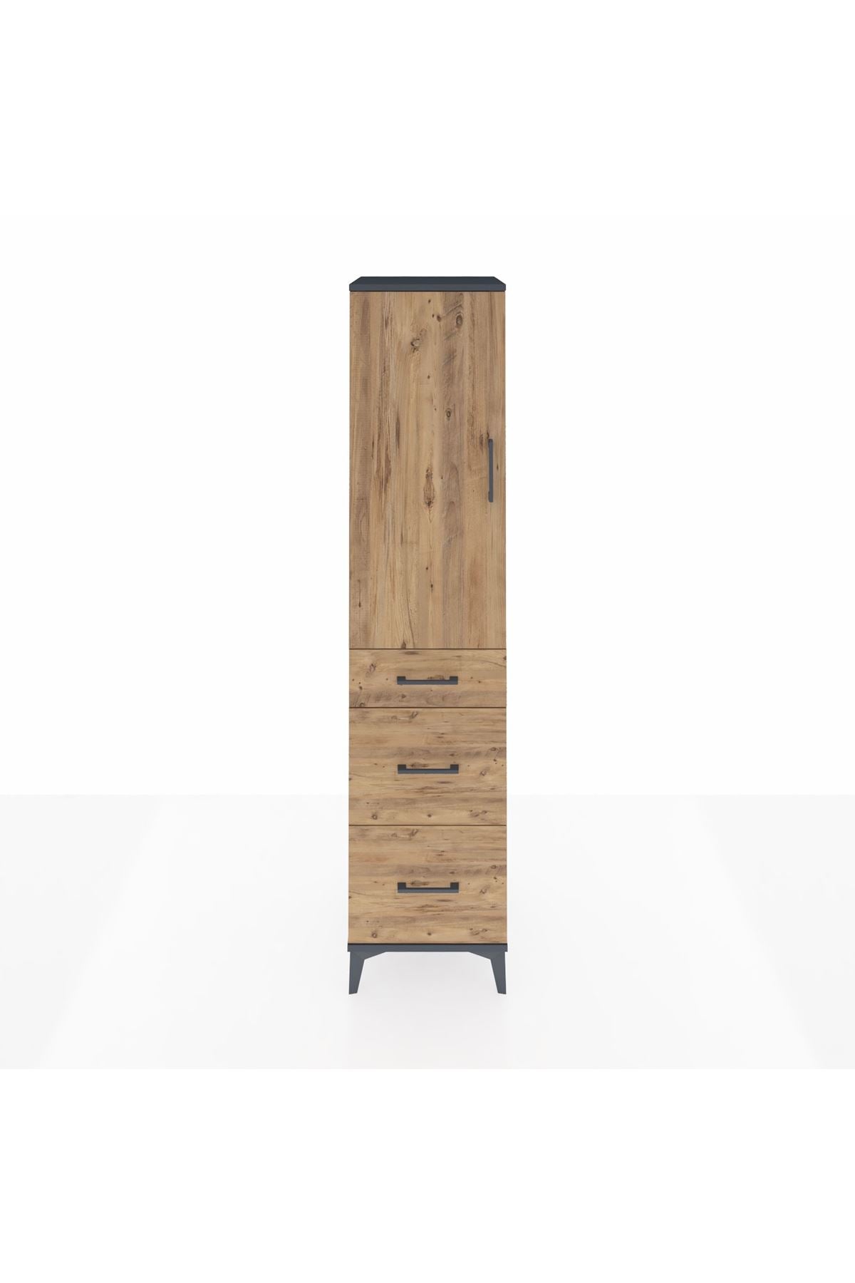 Hyperion Dolap Tek Raflı 3 Çekmeceli Tek Askılı 44x44x195 Antrasit-Çam