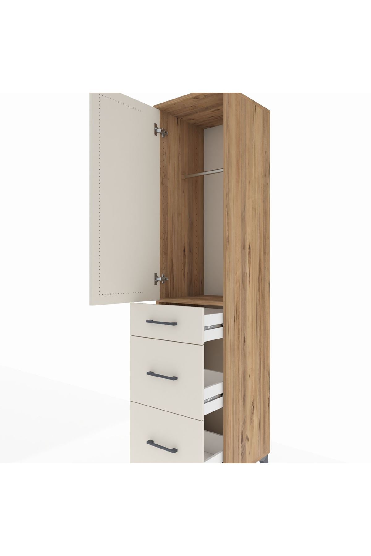 Hyperion Dolap Tek Raflı 3 Çekmeceli Tek Askılı 44x44x195 Çam-Aytaşı