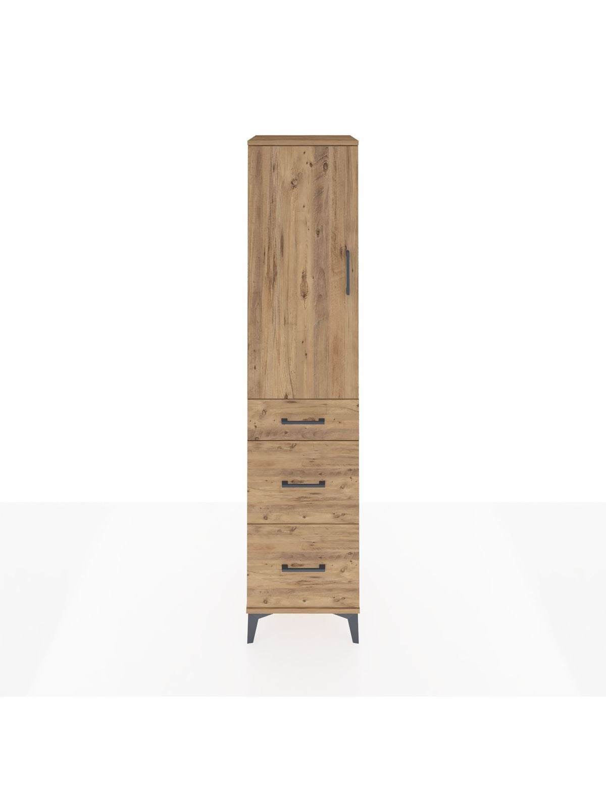 Hyperion Dolap Tek Raflı 3 Çekmeceli Tek Askılı 44x44x195 Çam-Çam