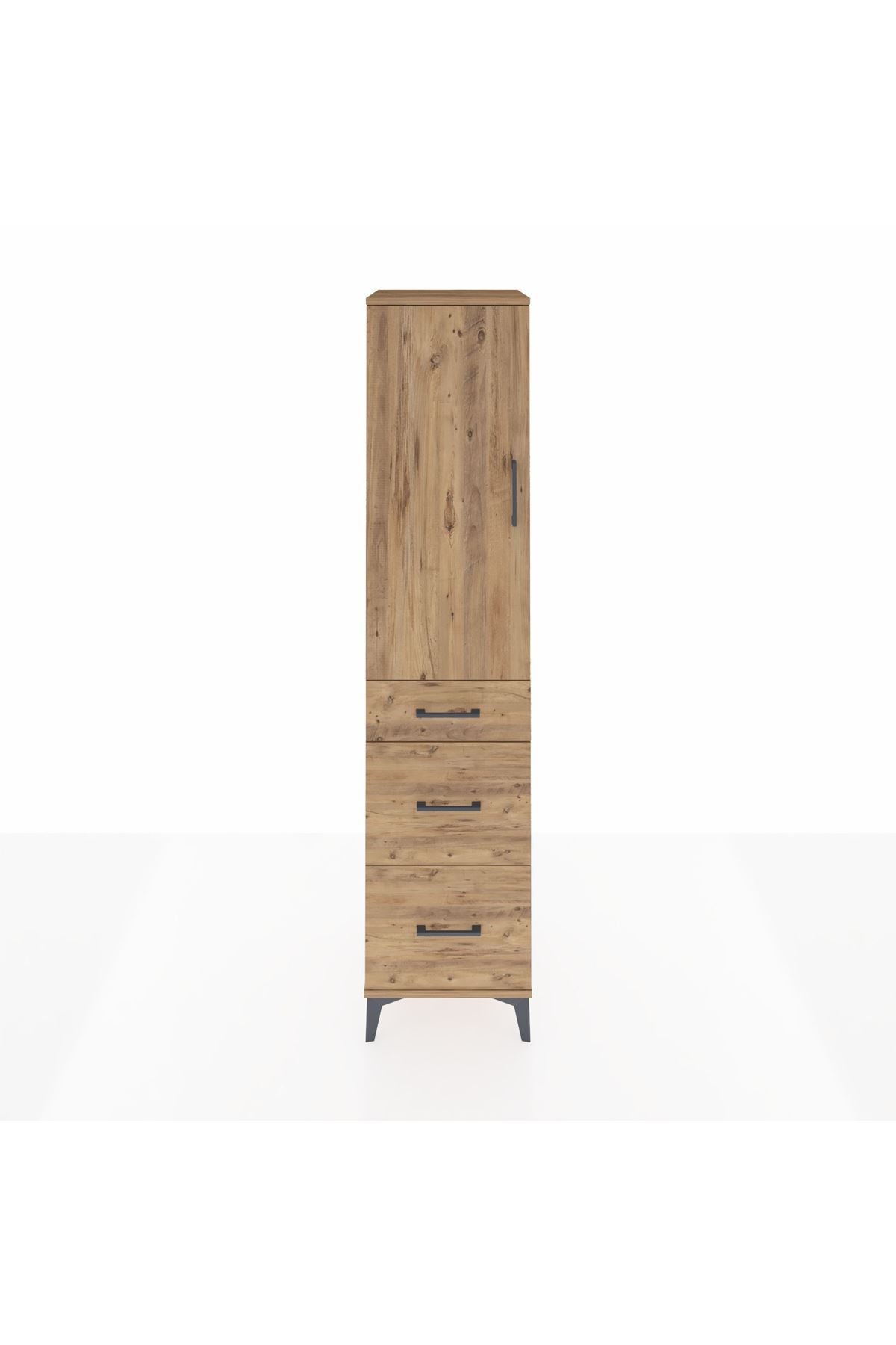 Hyperion Dolap Tek Raflı 3 Çekmeceli Tek Askılı 44x44x195 Çam-Çam