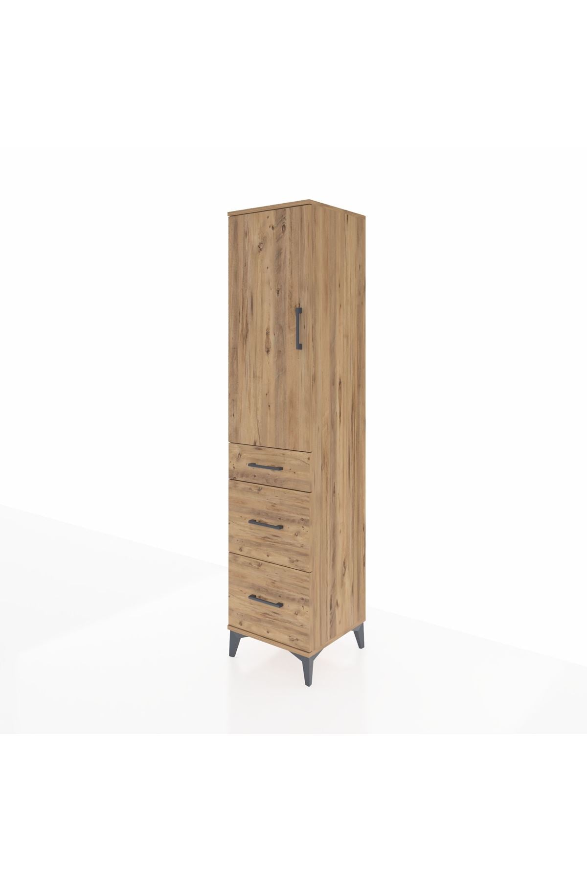 Hyperion Dolap Tek Raflı 3 Çekmeceli Tek Askılı 44x44x195 Çam-Çam