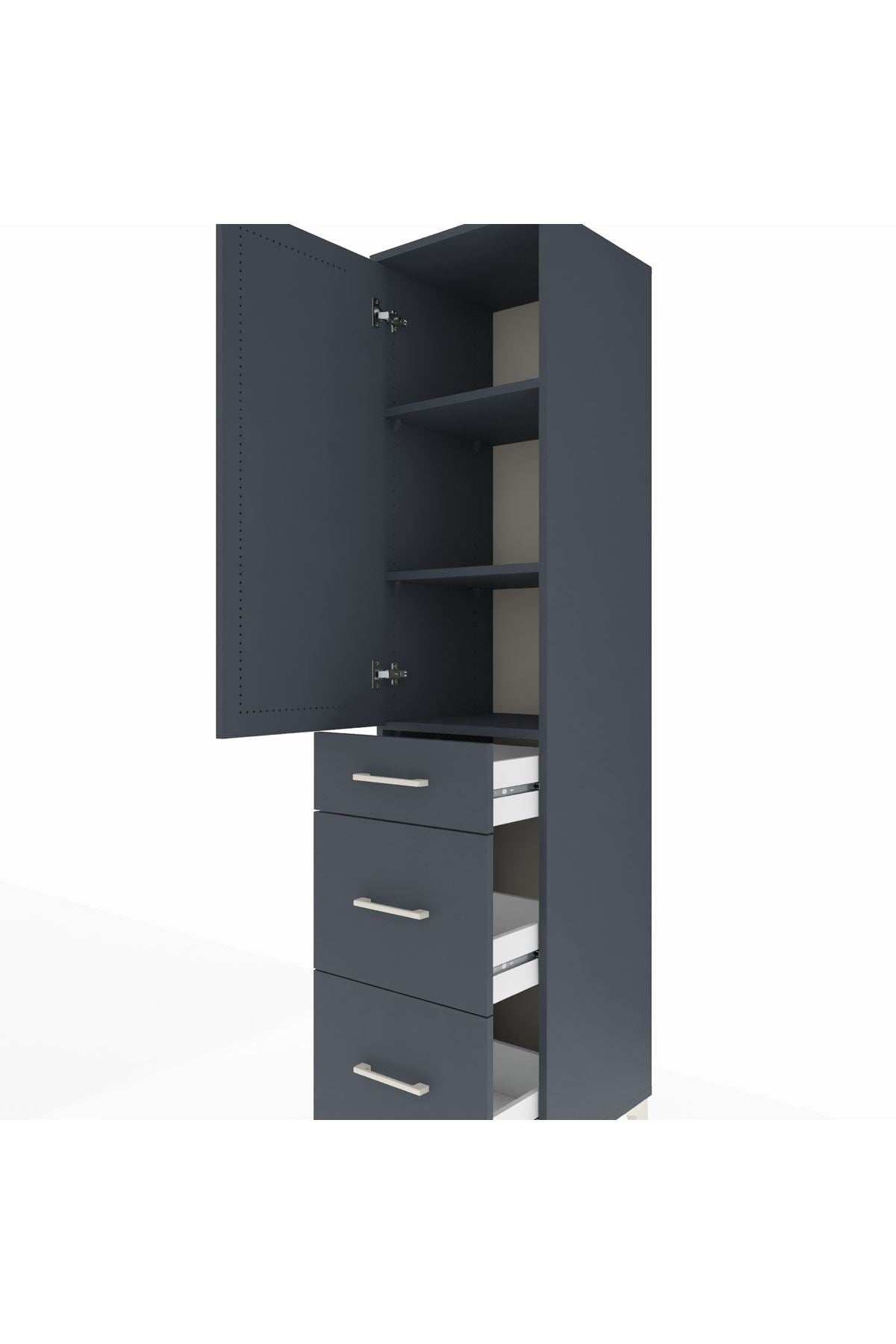 Hyperion Dolap 3 Raflı 3 Çekmeceli 44x44x195 Antrasit-Antrasit