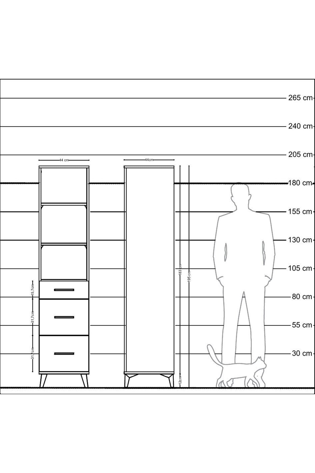 Hyperion Dolap 3 Raflı 3 Çekmeceli 44x44x195 Antrasit-Antrasit