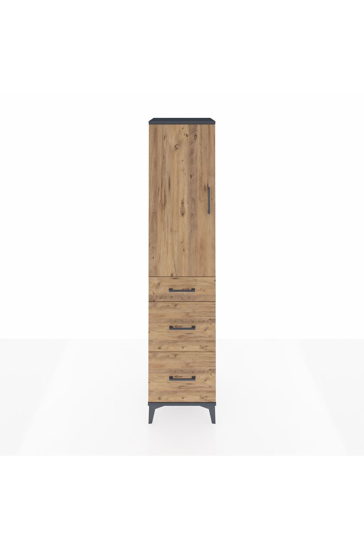 Hyperion Dolap 3 Raflı 3 Çekmeceli 44x44x195 Antrasit-Çam