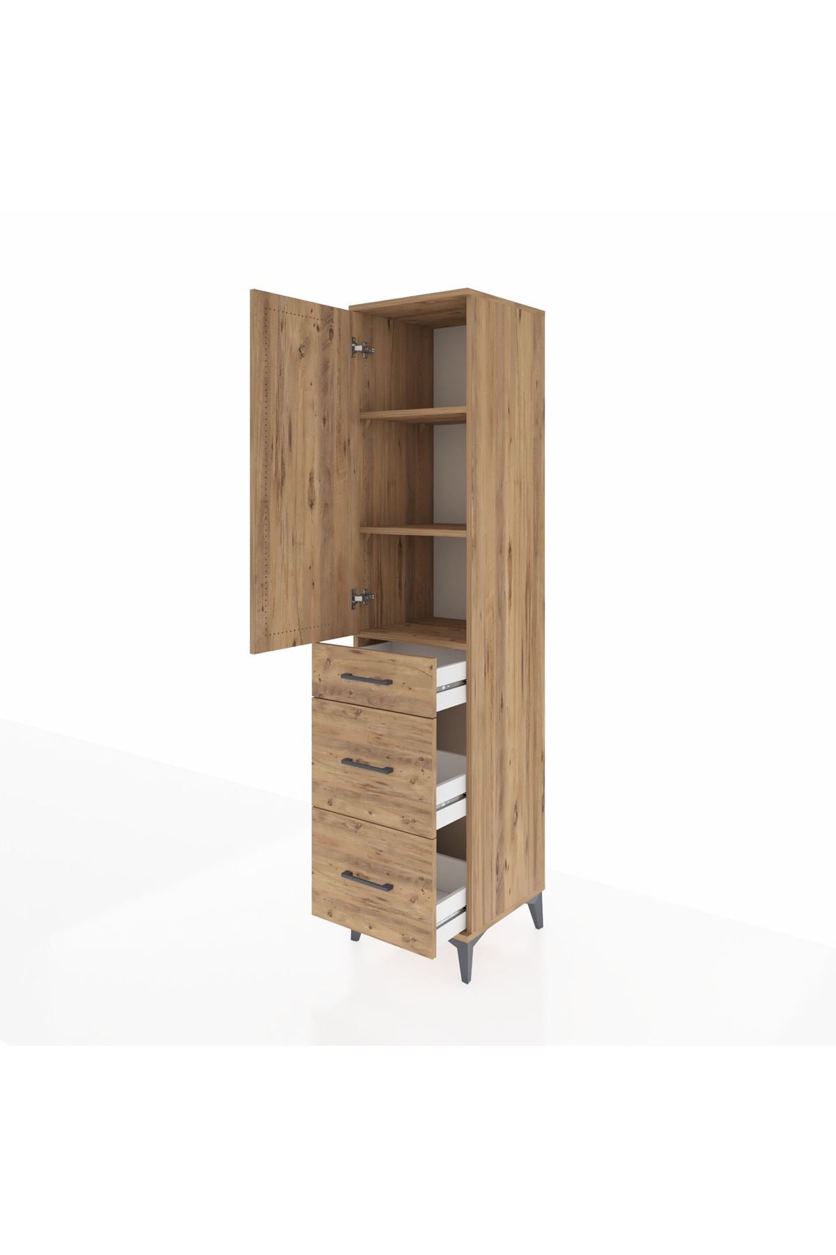 Hyperion Dolap 3 Raflı 3 Çekmeceli 44x44x195 Çam-Çam