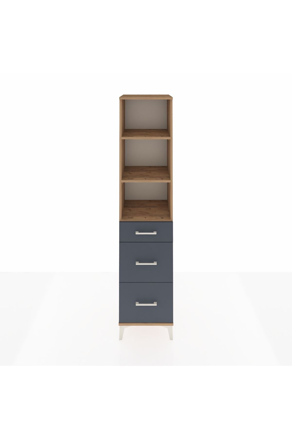 Hyperion Dolap 3 Raflı 3 Çekmeceli Tek Kapaklı 44x44x195 Çam-Antrasit