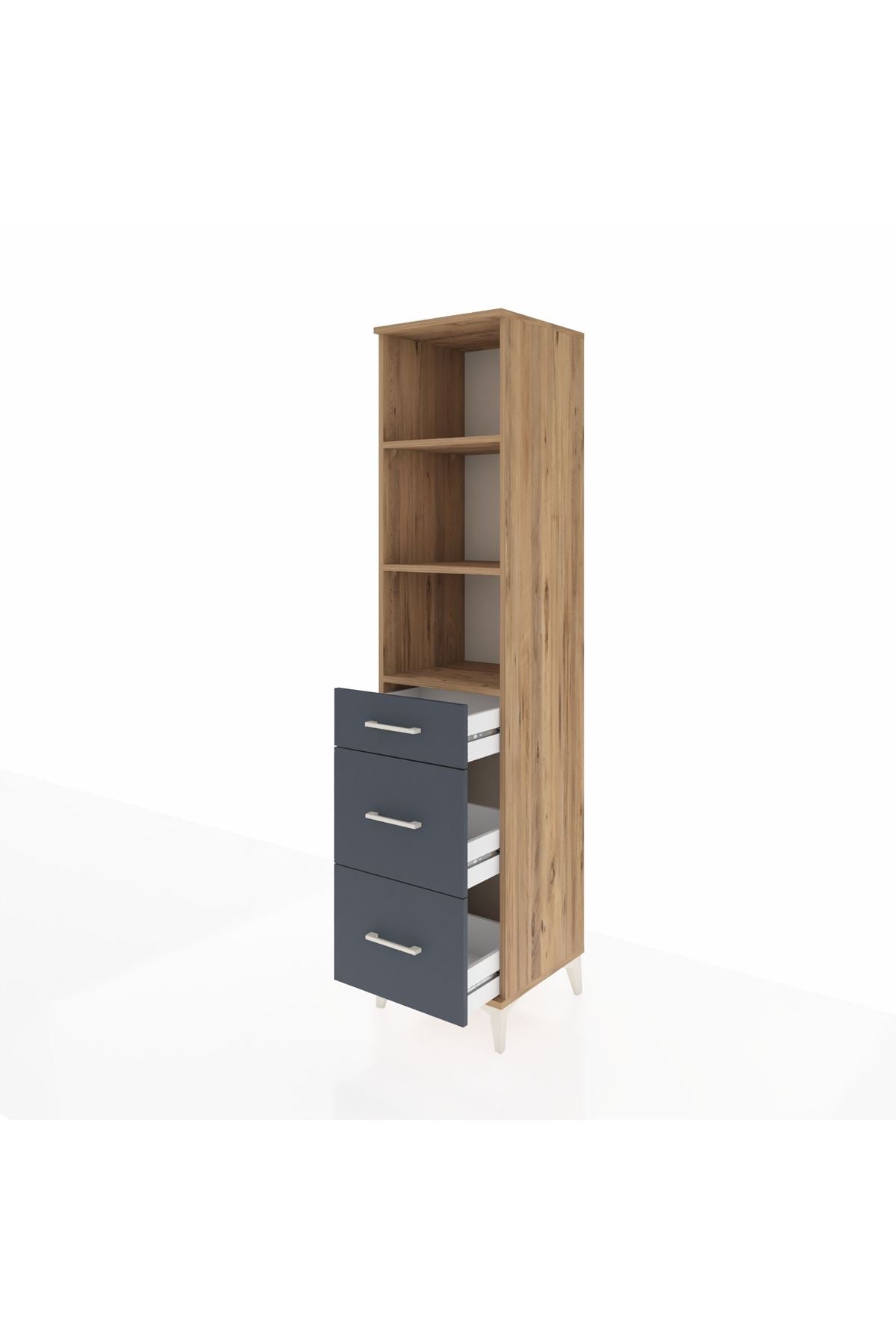 Hyperion Dolap 3 Raflı 3 Çekmeceli Tek Kapaklı 44x44x195 Çam-Antrasit