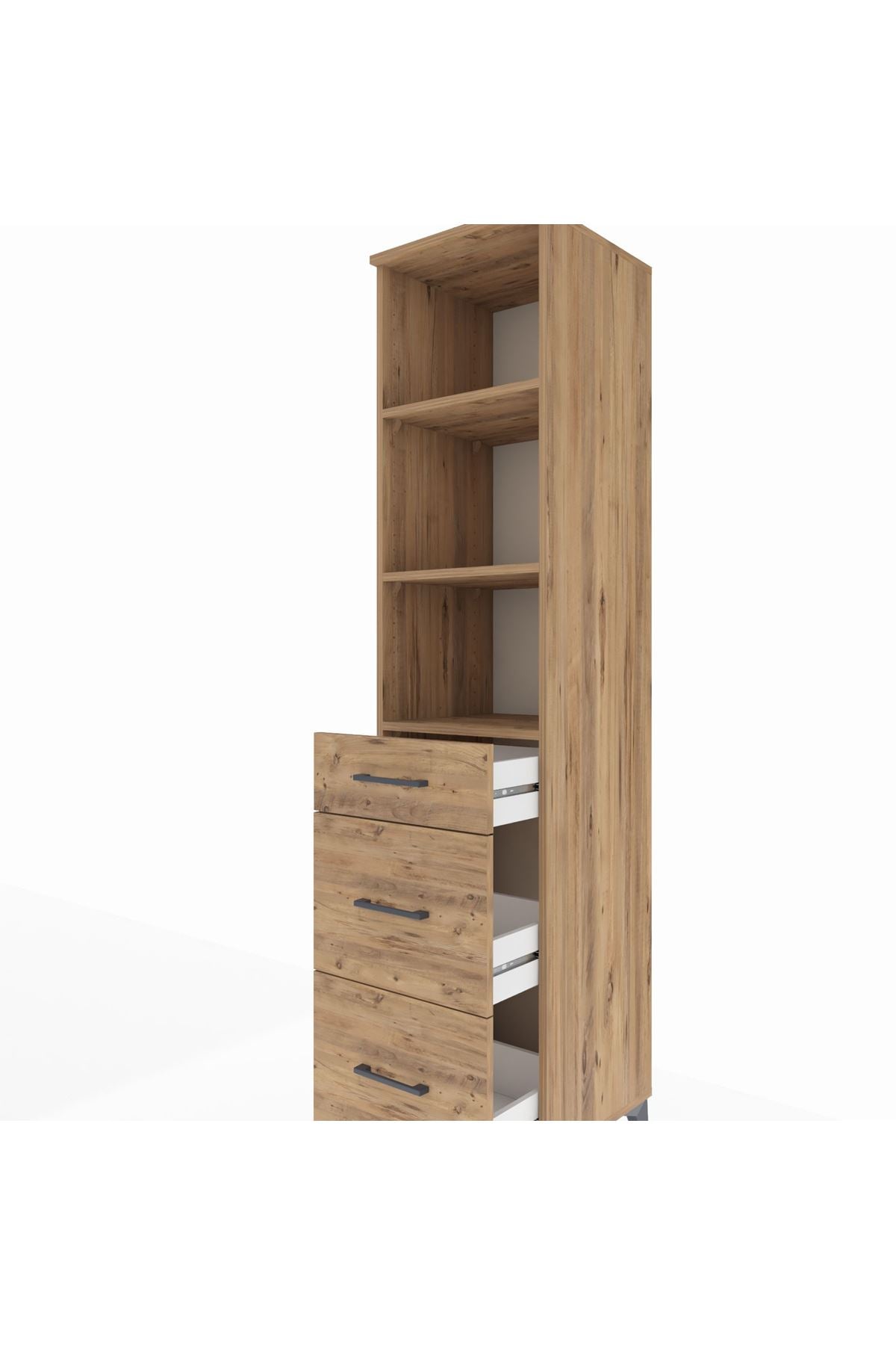 Hyperion Dolap 3 Raflı 3 Çekmeceli Tek Kapaklı 44x44x195 Çam-Çam