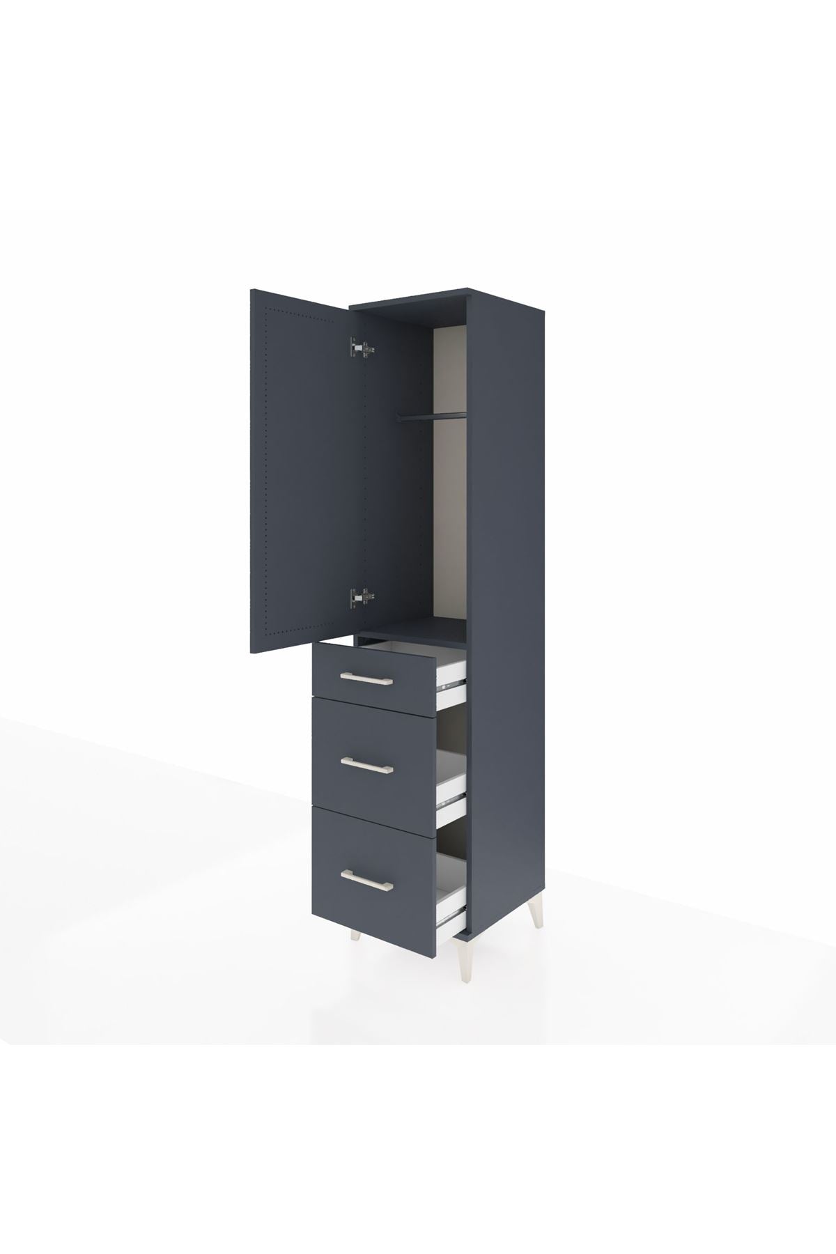 Hyperion Dolap Tek Raflı 3 Çekmeceli Tek Askılı 44x44x195 Antrasit-Antrasit