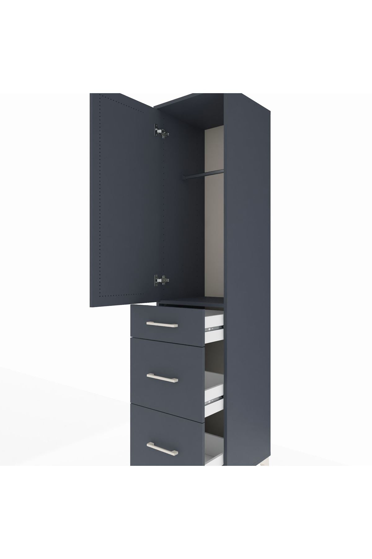 Hyperion Dolap Tek Raflı 3 Çekmeceli Tek Askılı 44x44x195 Antrasit-Antrasit