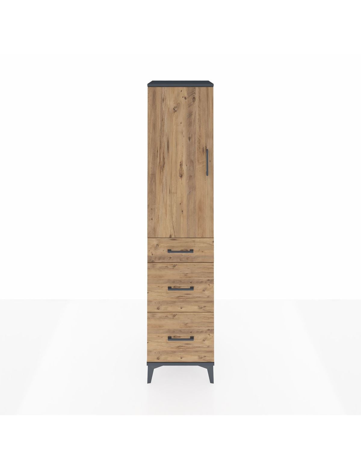 Hyperion Dolap Tek Raflı 3 Çekmeceli Tek Askılı 44x44x195 Antrasit-Çam