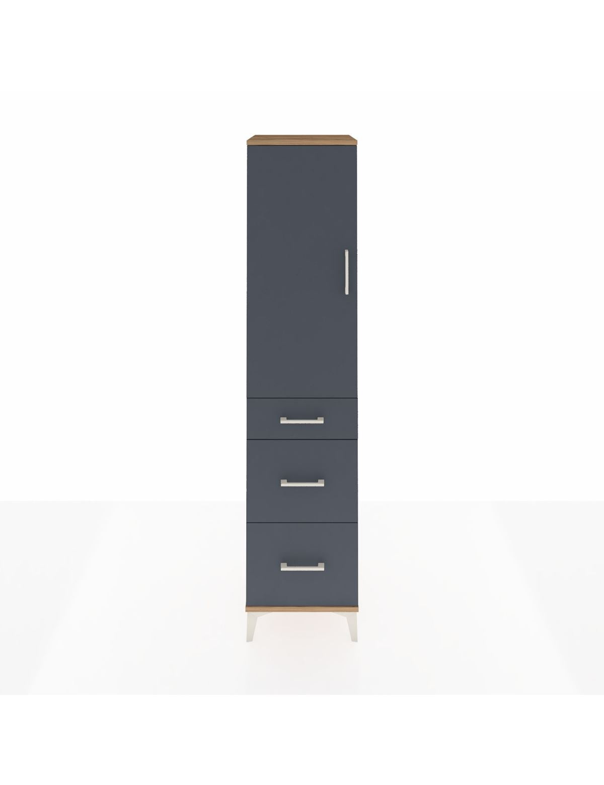 Hyperion Dolap Tek Raflı 3 Çekmeceli Tek Askılı 44x44x195 Çam-Antrasit