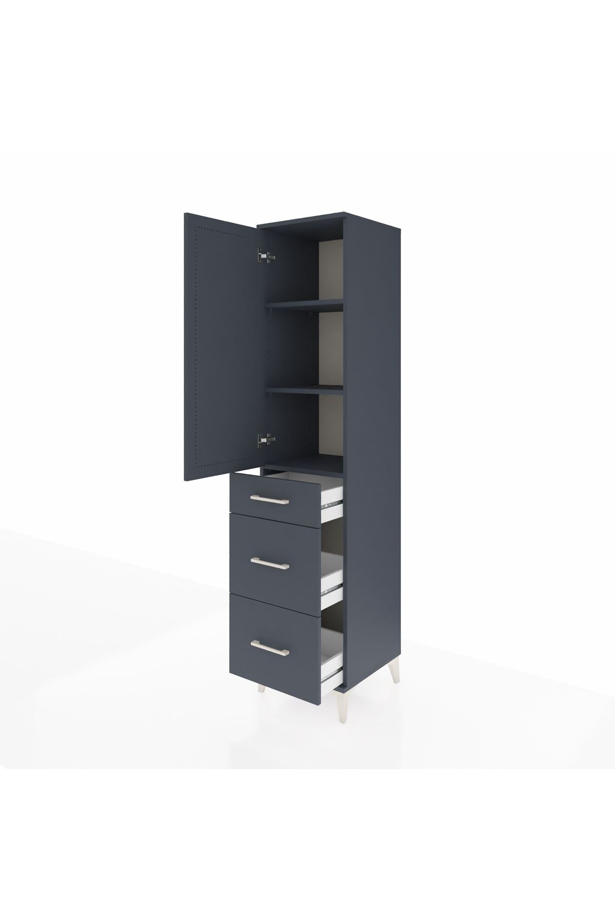 Hyperion Dolap 3 Raflı 3 Çekmeceli Tek Kapaklı 44x44x195 Antrasit-Antrasit