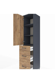 Hyperion Dolap 3 Raflı 3 Çekmeceli Tek Kapaklı 44x44x195 Antrasit-Çam