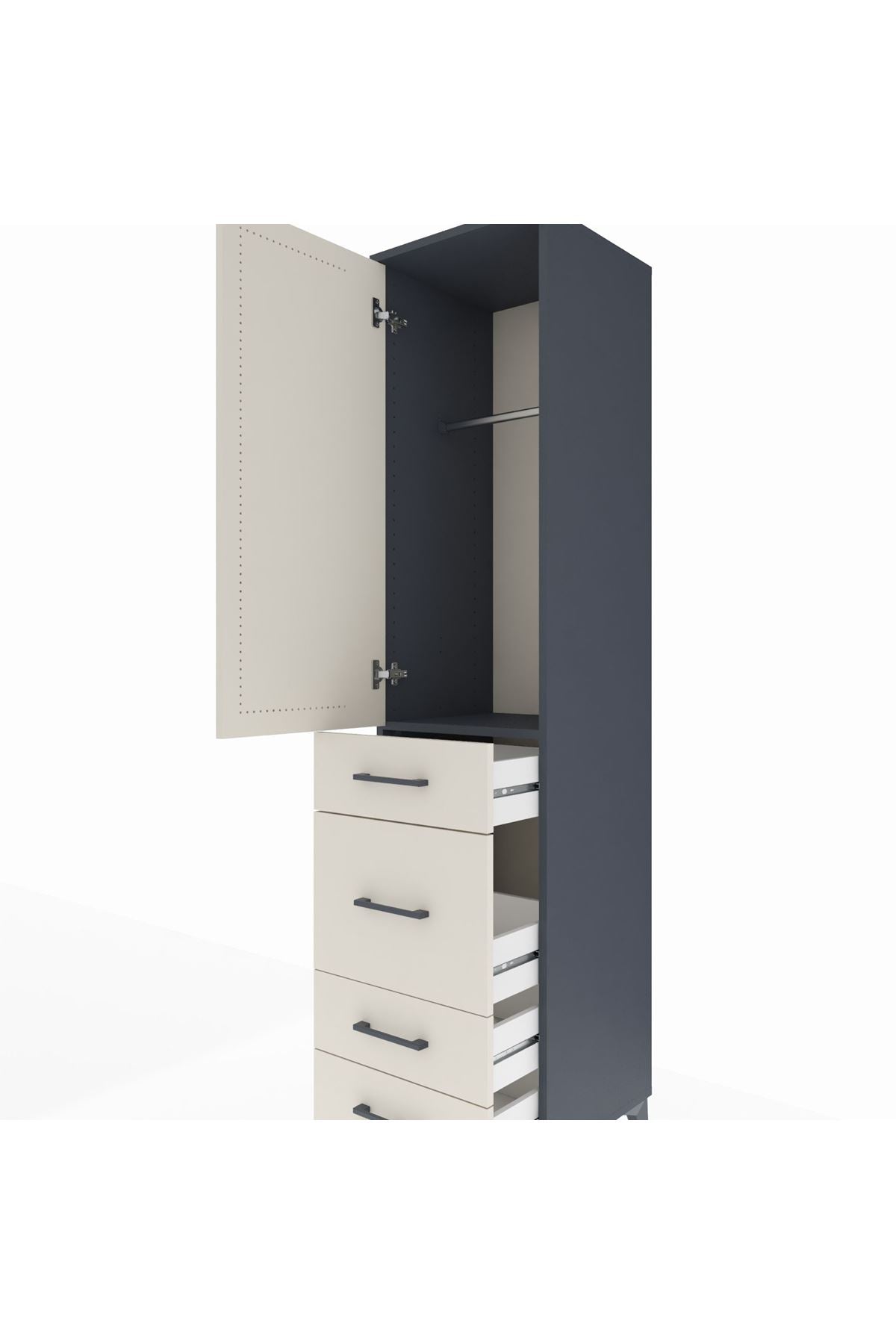 Hyperion Dolap Tek Raflı 4 Çekmeceli Tek Askılı 44x44x195 Antrasit-Aytaşı