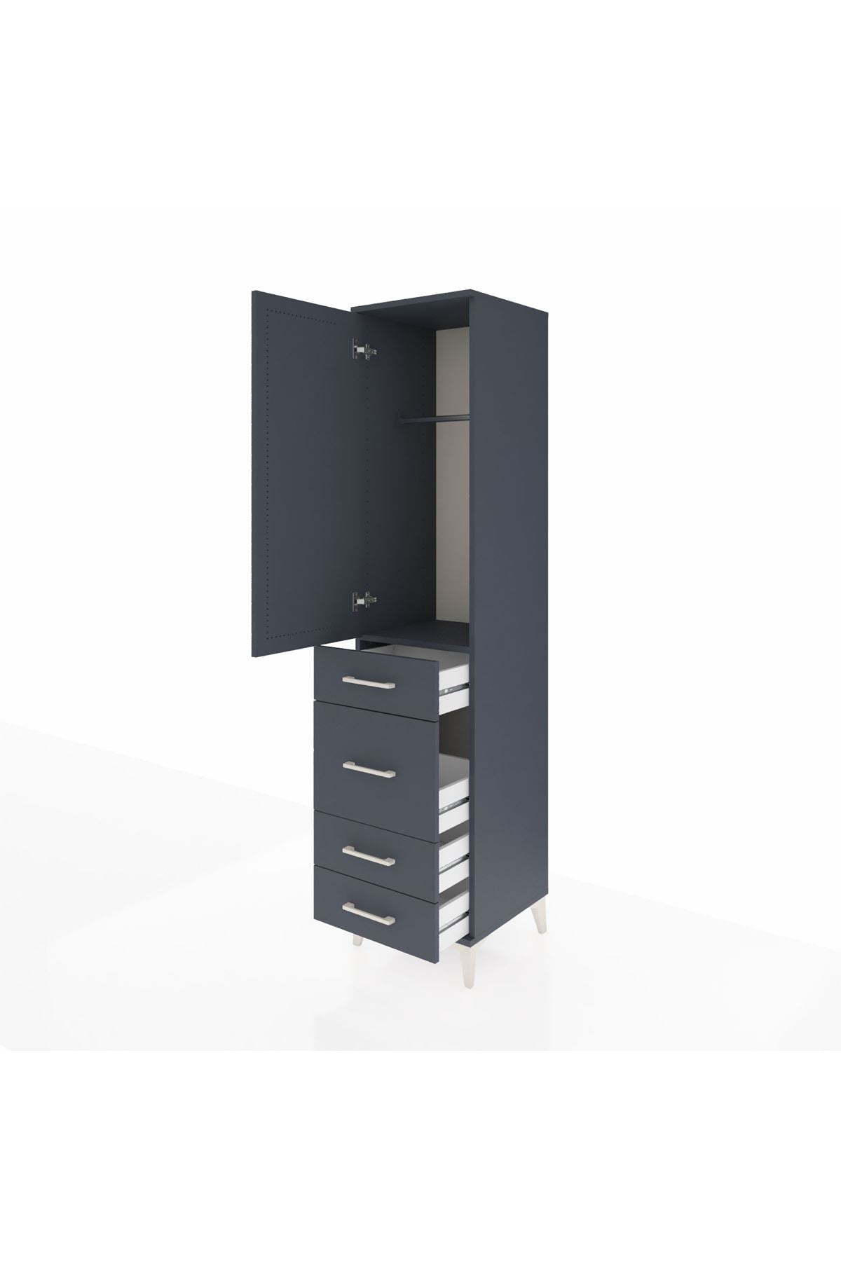 Hyperion Dolap Tek Raflı 4 Çekmeceli Tek Askılı 44x44x195 Antrasit-Antrasit